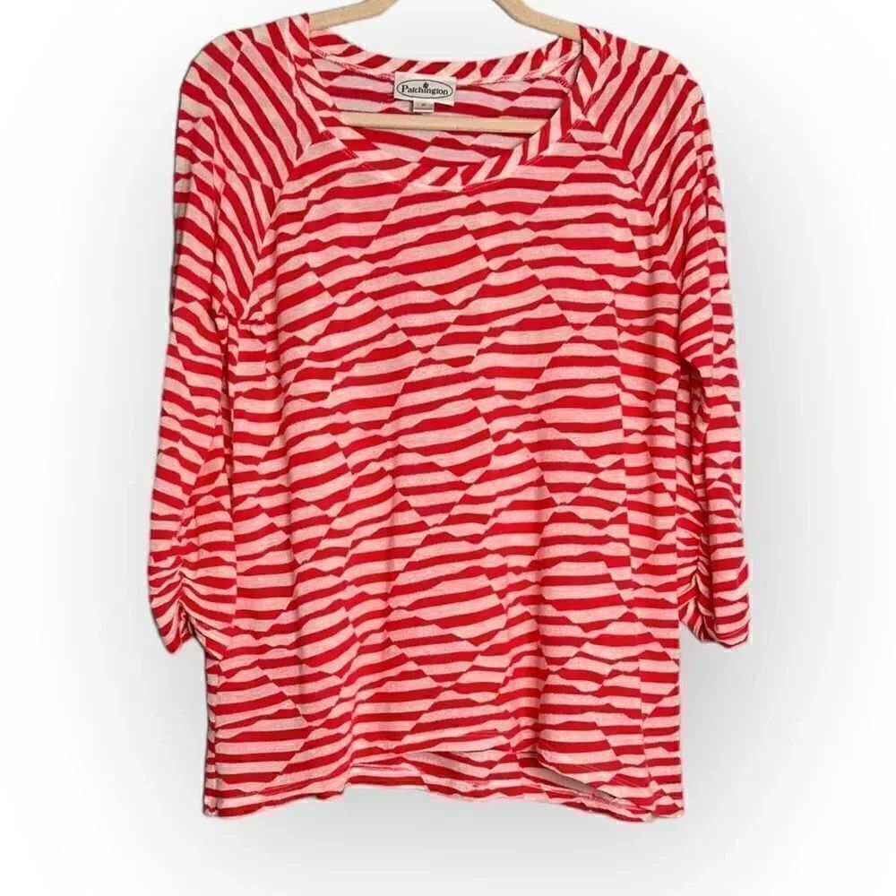 Patchington red & white stripes tunic size medium 3/4 sleeve lightweight